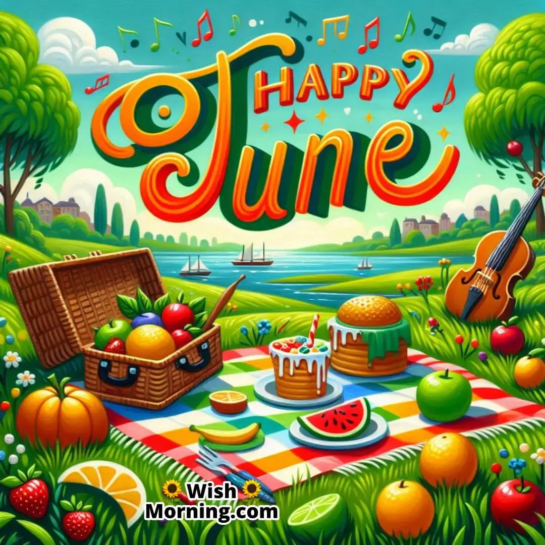 Happy June celebrated with a riverside picnic full of joy and greenery.
