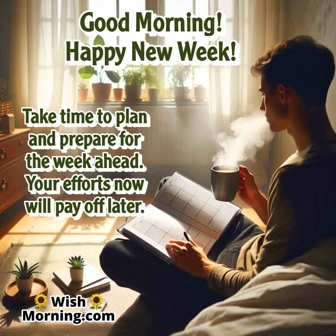 Calm and focused start of the New Week, with thoughtful planning in a cozy setting.