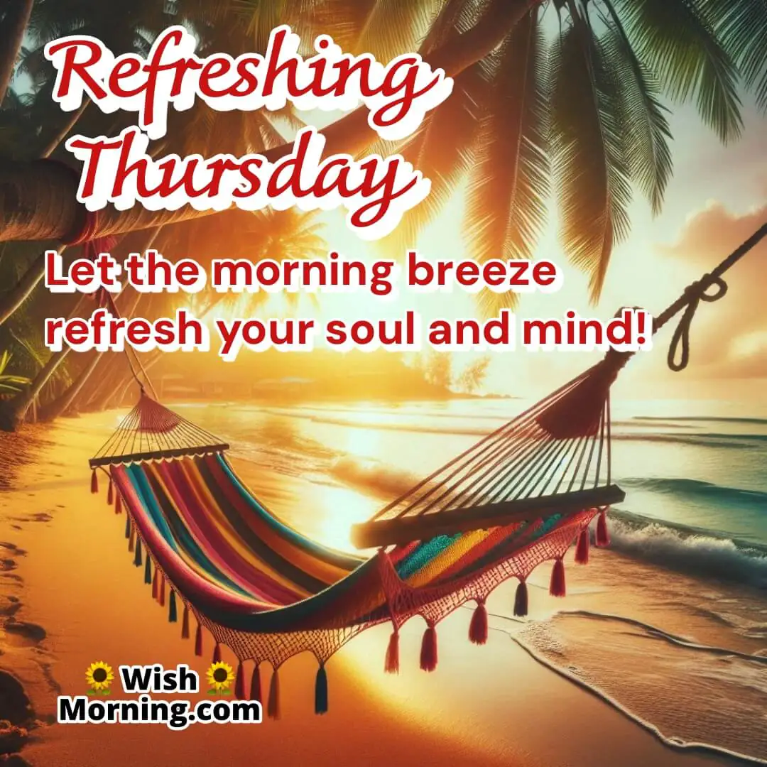 A hammock on a quiet beach with morning waves on a Thursday, symbolizing relaxation and peace.