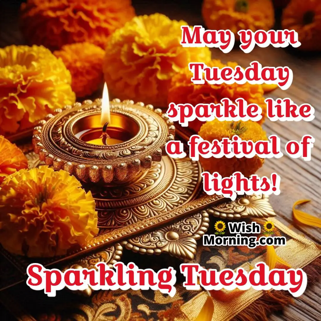 A glowing diya with marigold flowers, symbolizing warmth and positivity for Tuesday.