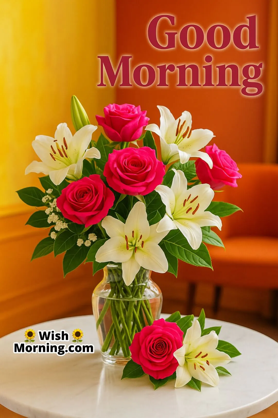 Vertical Good Morning Photo With Flowers Vase