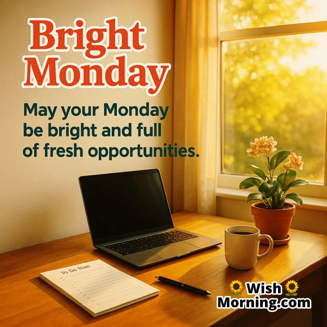 Bright Monday with sunrise and workspace symbolizing fresh opportunities and clarity.