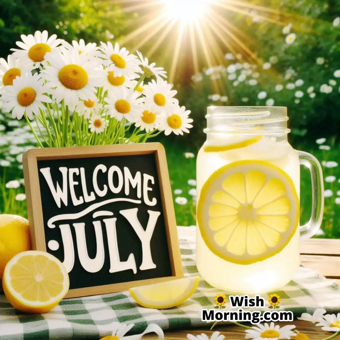 Welcome July with refreshing lemonade and garden freshness.