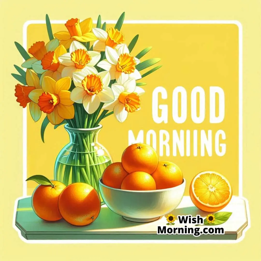 Good Morning Daffodils And Juicy Oranges Image