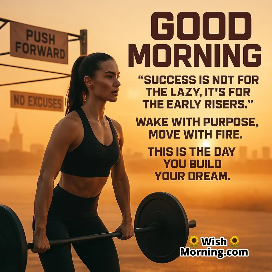 Good Morning with early workout in sunrise symbolizing motivation and self-discipline.