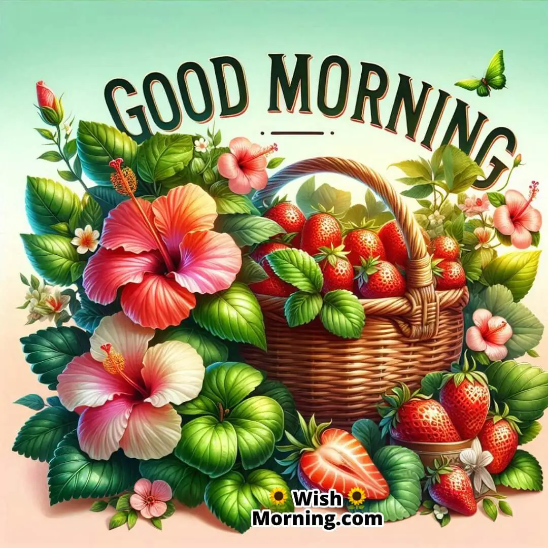 Good Morning Image With Hibiscus And Strawberry