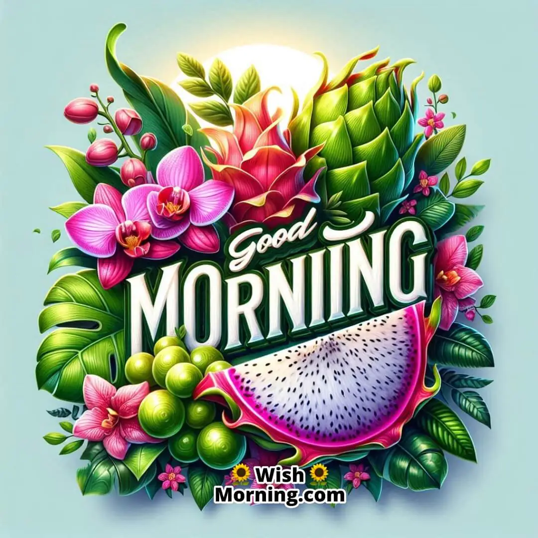Good Morning Image With Orchid And Dragon Fruit