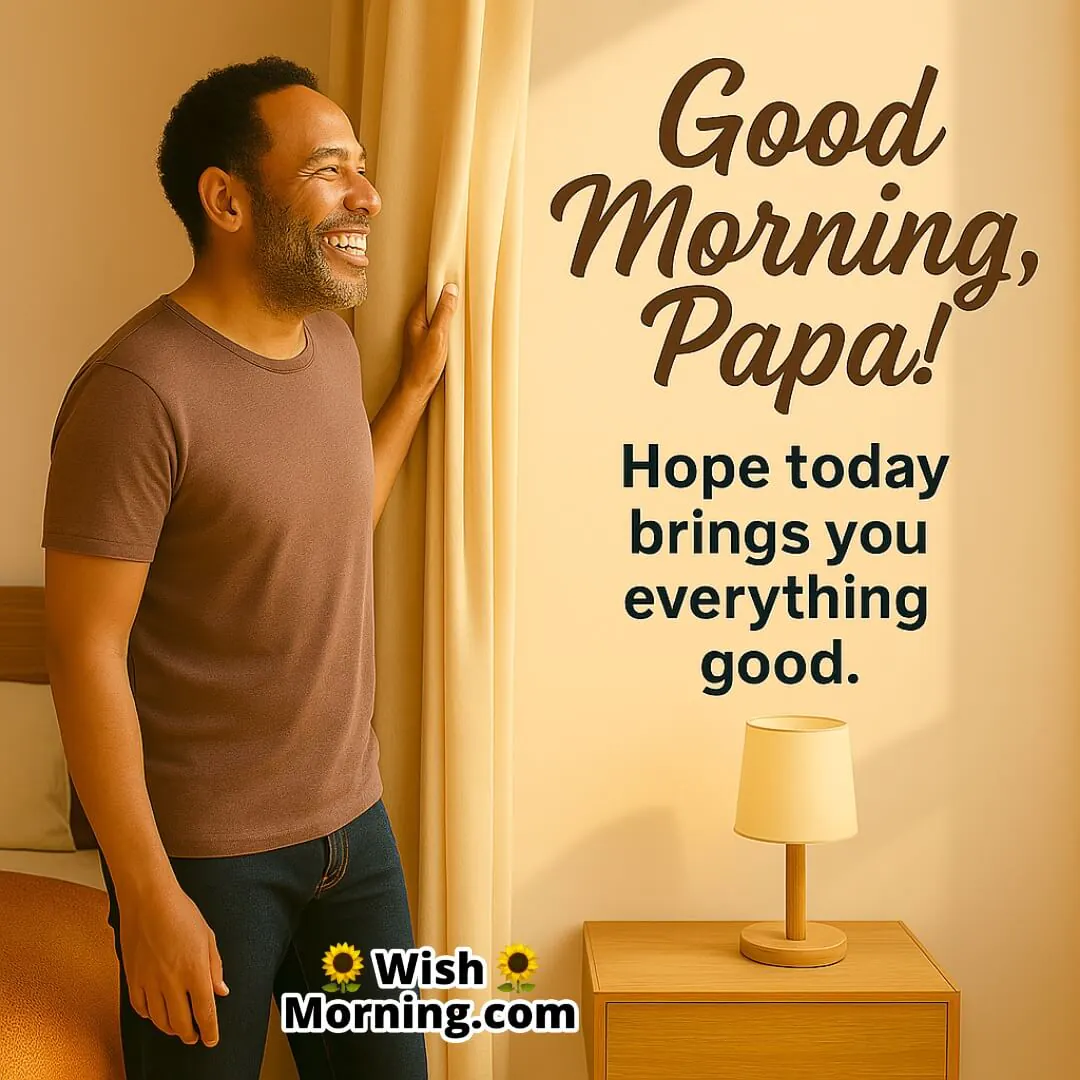 Father opening window to sunlight, symbolizing fresh starts and positive energy.