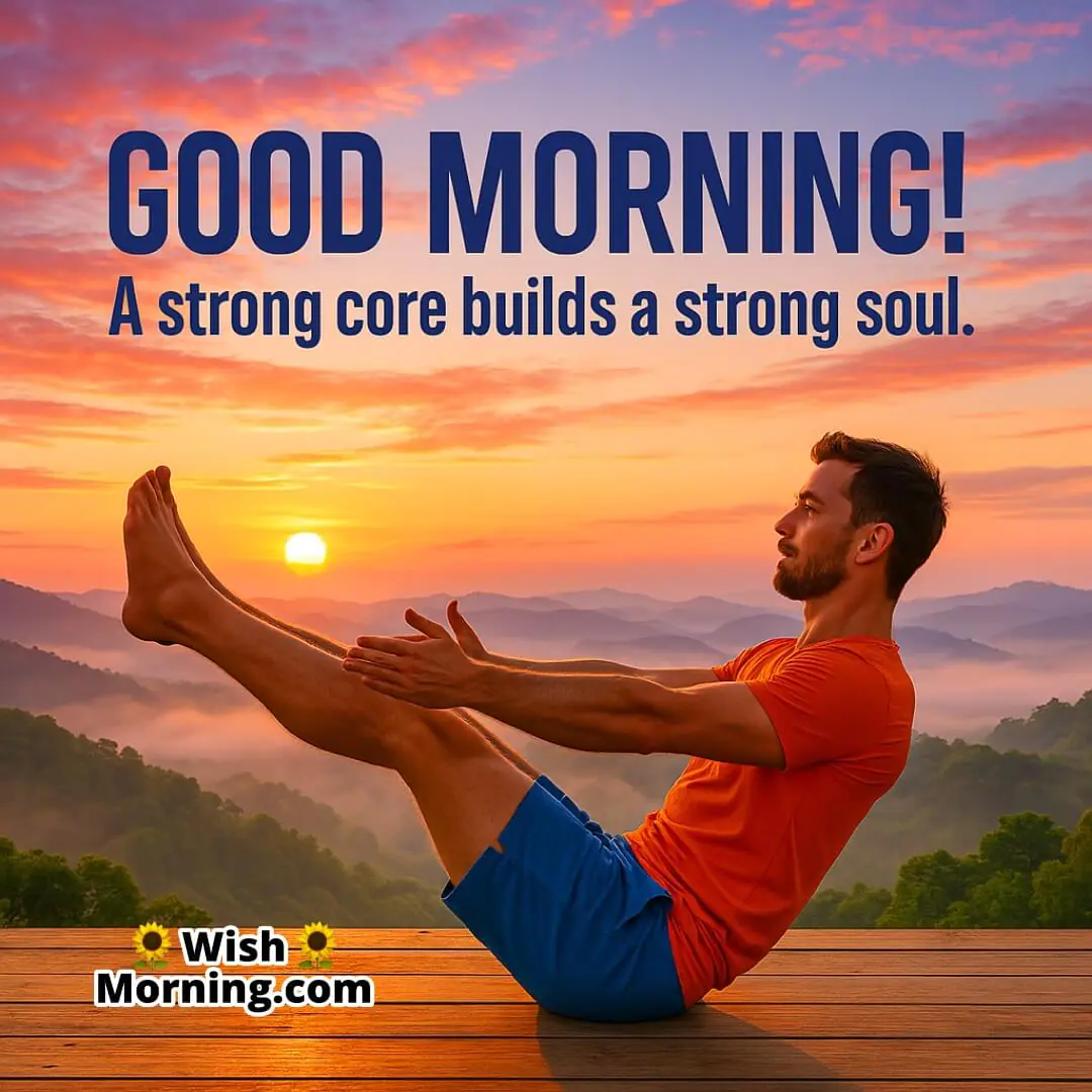 Good Morning mountain yoga with bold sunrise colors, symbolizing inner power, balance, and clarity.