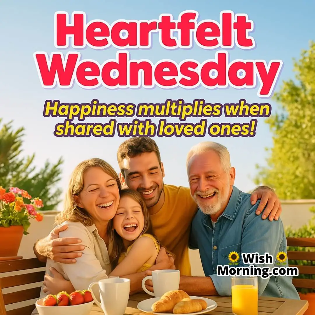 Heartfelt Wednesday with joyful family or friends sharing a bright morning together outdoors, symbolizing love, connection, and shared happiness midweek.