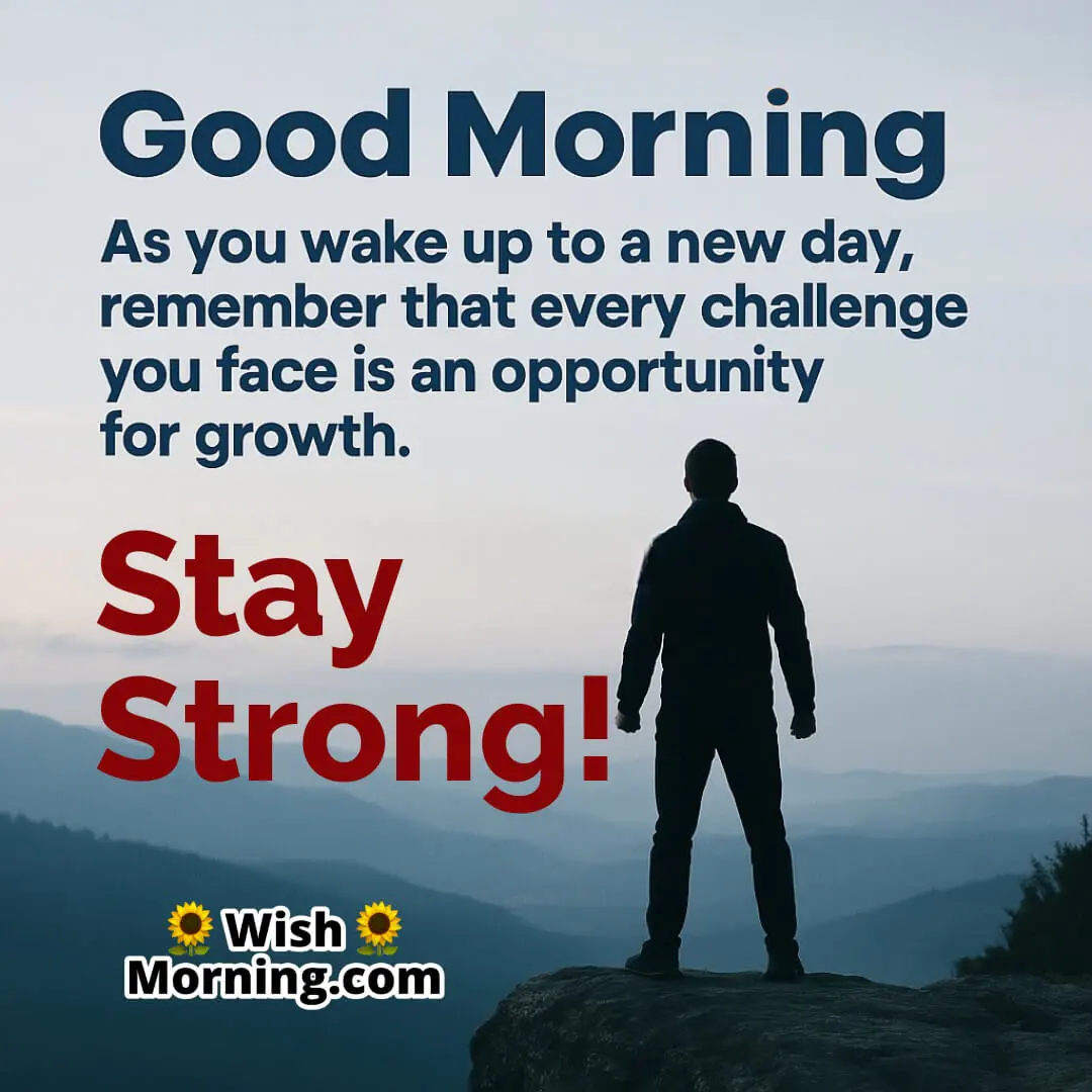Good Morning with a figure facing the horizon symbolizing courage, growth, and strength through challenges.
