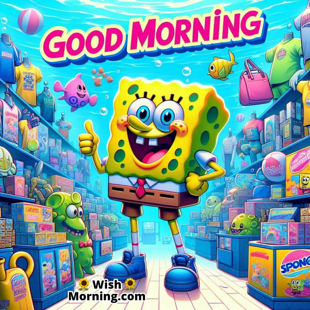 Good Morning SpongeBob image featuring — A colorful ocean-themed market symbolizing franchise success, spin-offs, and playful creativity.