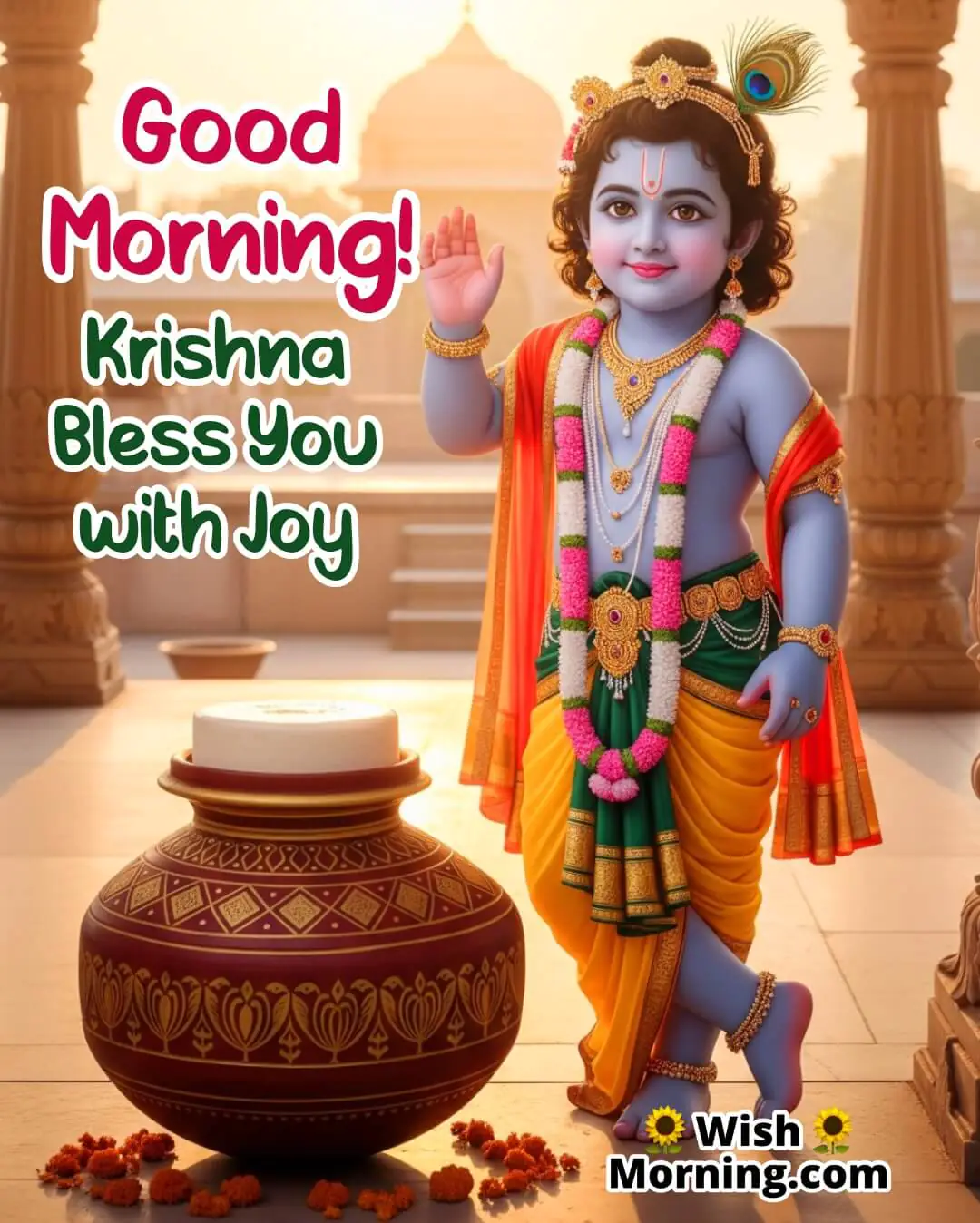 Good Morning Bal Krishna Blessings image showing innocence, joy, and divine protection.