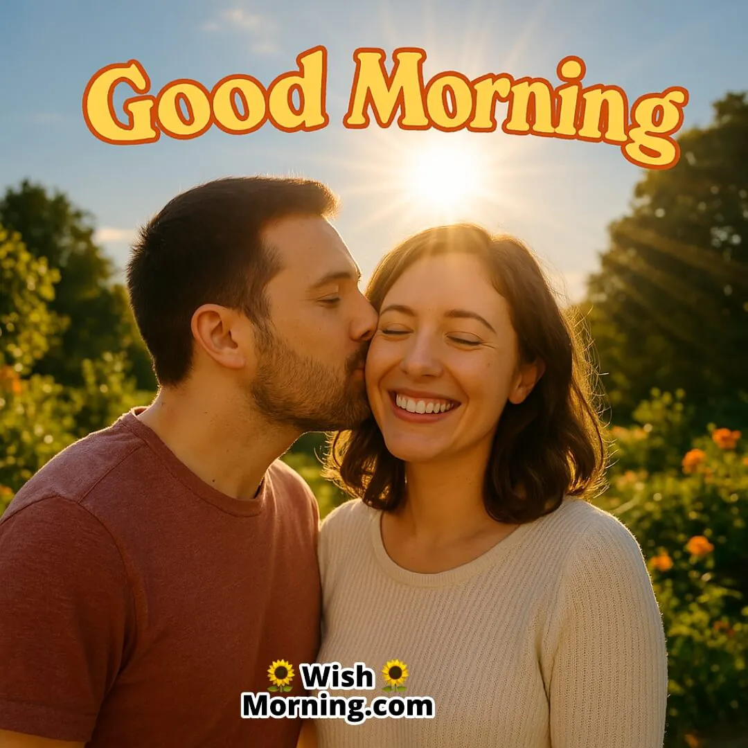 Cheek Kiss Sunlight Good Morning Romantic image featuring garden cheek kiss, symbolizing playful and loving affection.