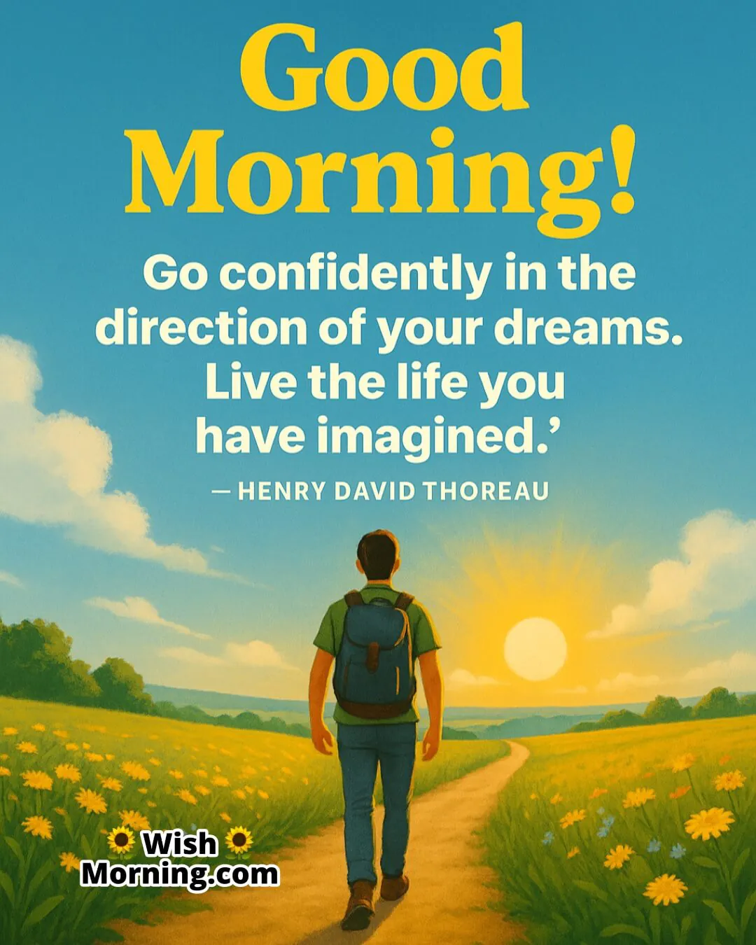 Good Morning image showing a countryside path and person walking, symbolizing confidence in pursuing one’s dreams.