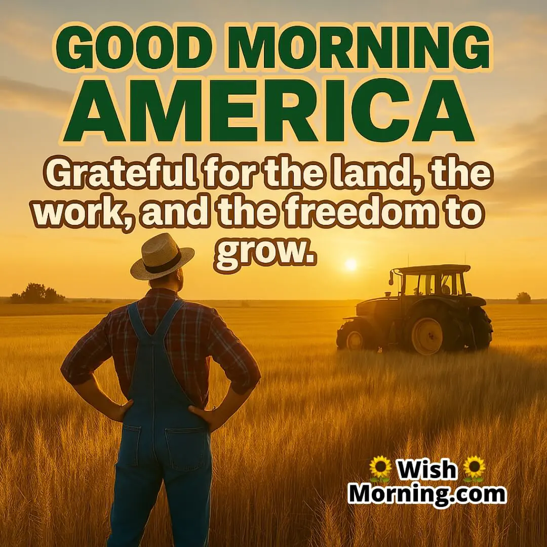 Grateful Good Morning America image featuring farmer in sunrise field, symbolizing gratitude and humble beginnings.