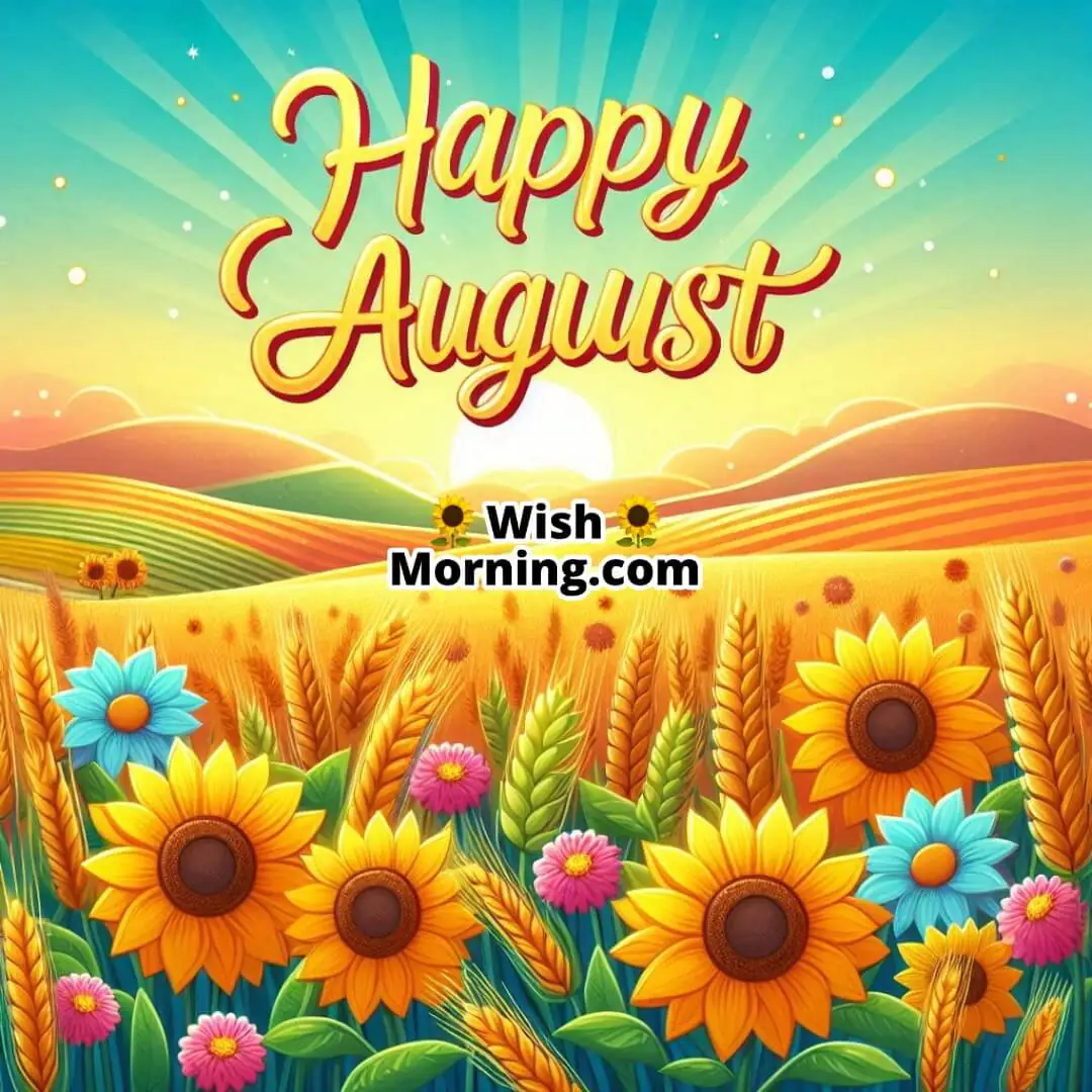 Happy August Golden Sunrise Over Field Image
