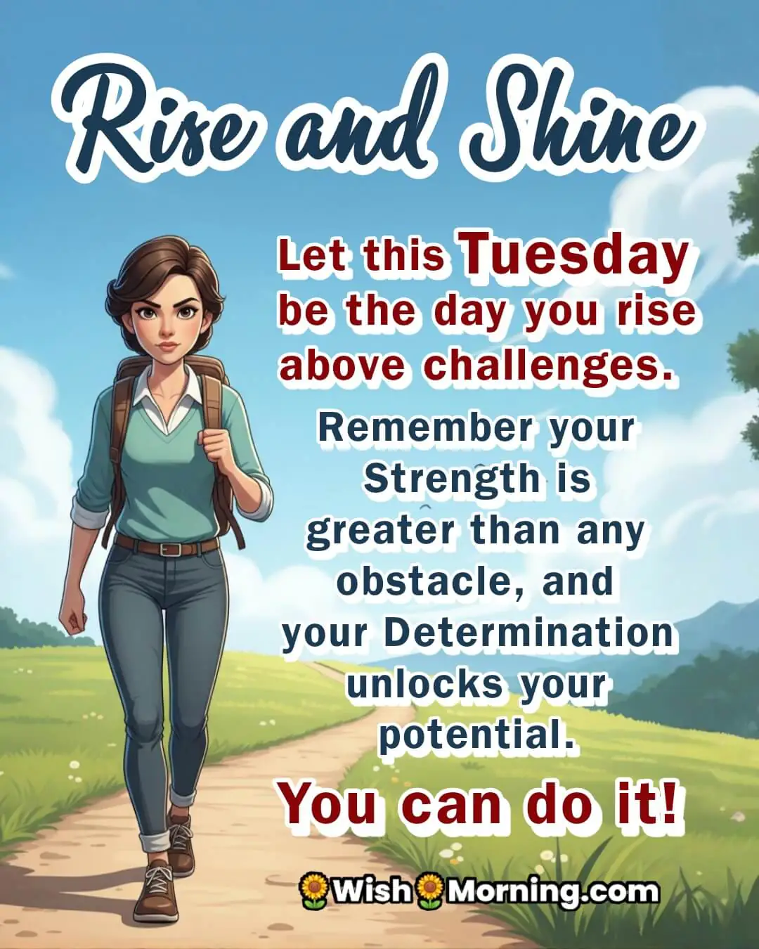 Motivational Tuesday Message featuring A determined person steps forward on a path, symbolizing rising above challenges and a strong resolve to succeed.