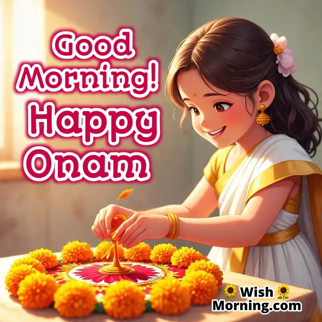 Good Morning Happy Onam Child Flower Art