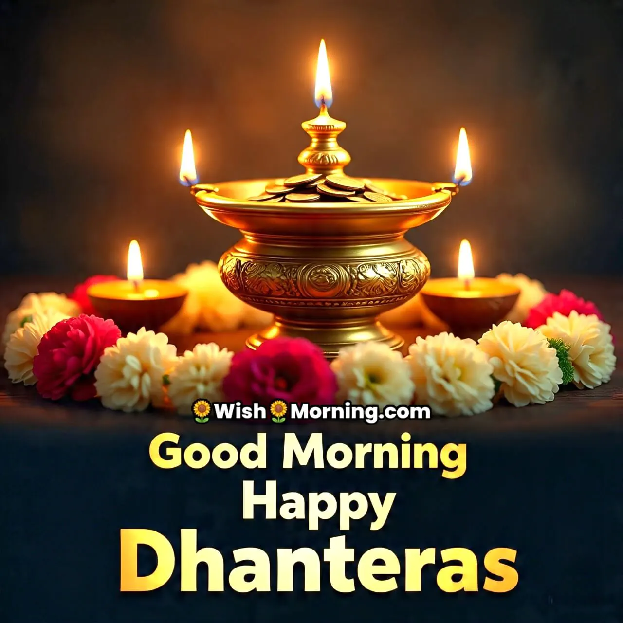Good Morning Happy Dhanteras Sacred Lamp Image