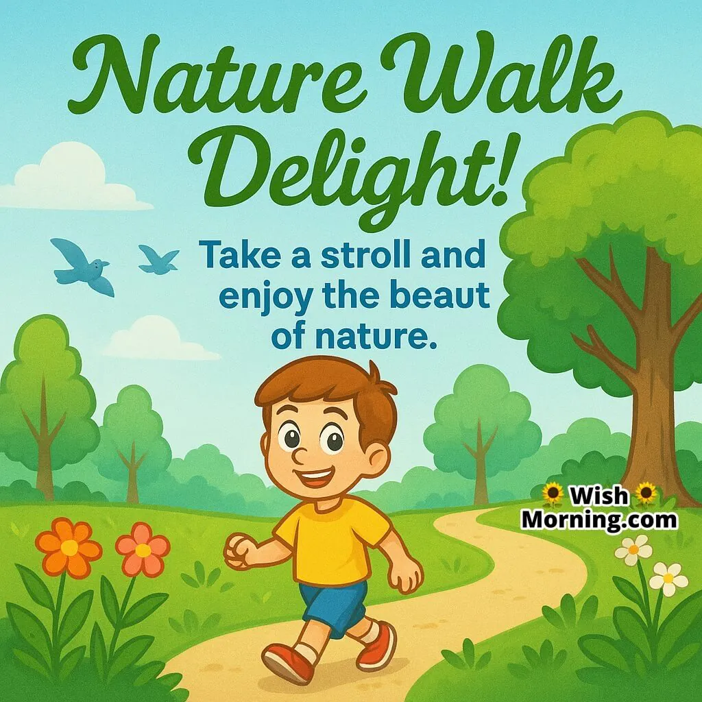 A happy child exploring nature on a morning walk, symbolizing curiosity and peace.