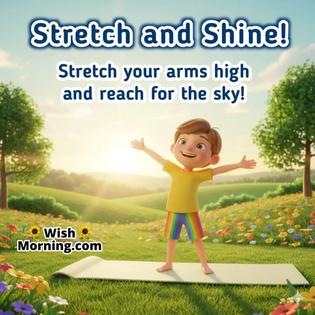 A joyful child stretching arms wide under the morning sun for a refreshing start.