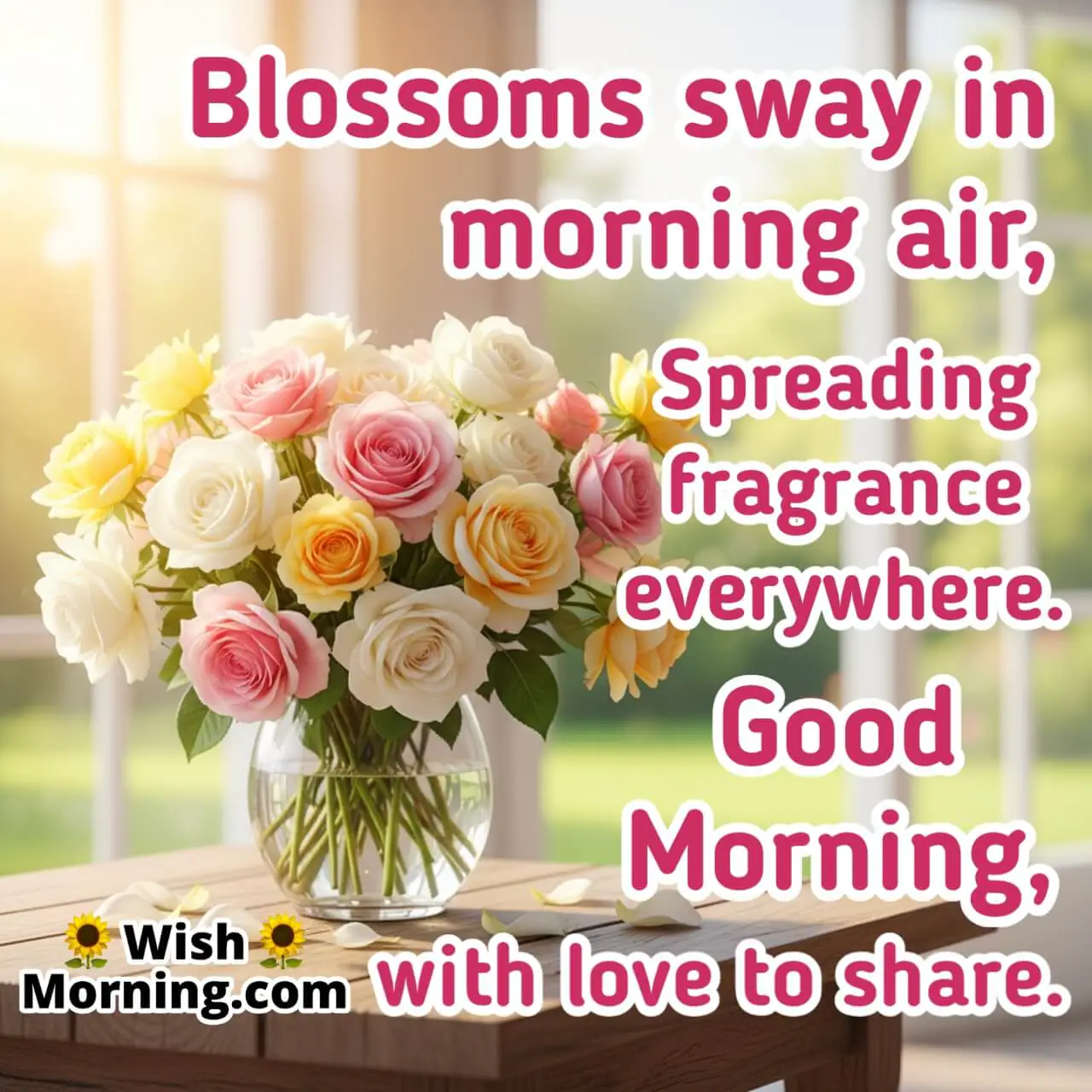 A bouquet of roses near a sunlit window, symbolizing love and freshness.