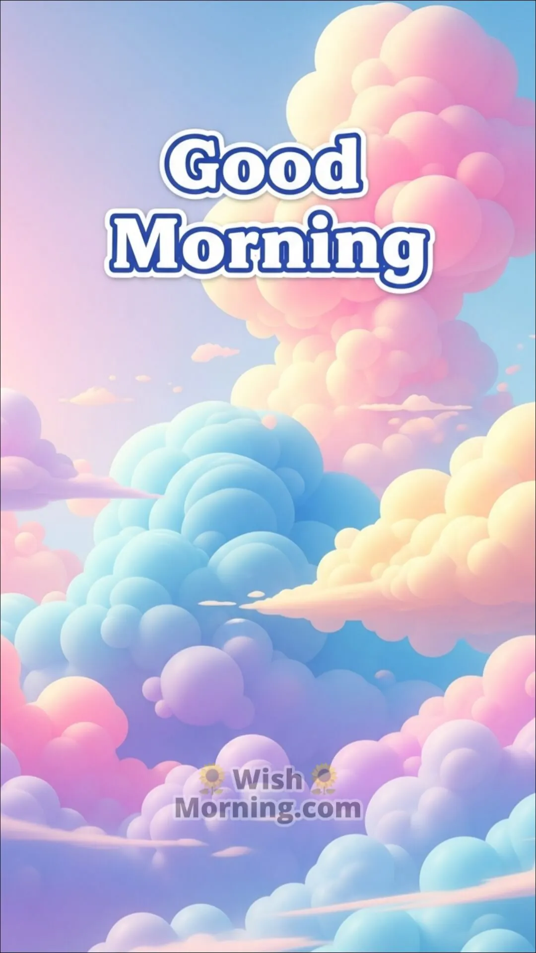 Good Morning mobile-friendly wallpaper featuring soft colourful 3D pastel morning clouds.