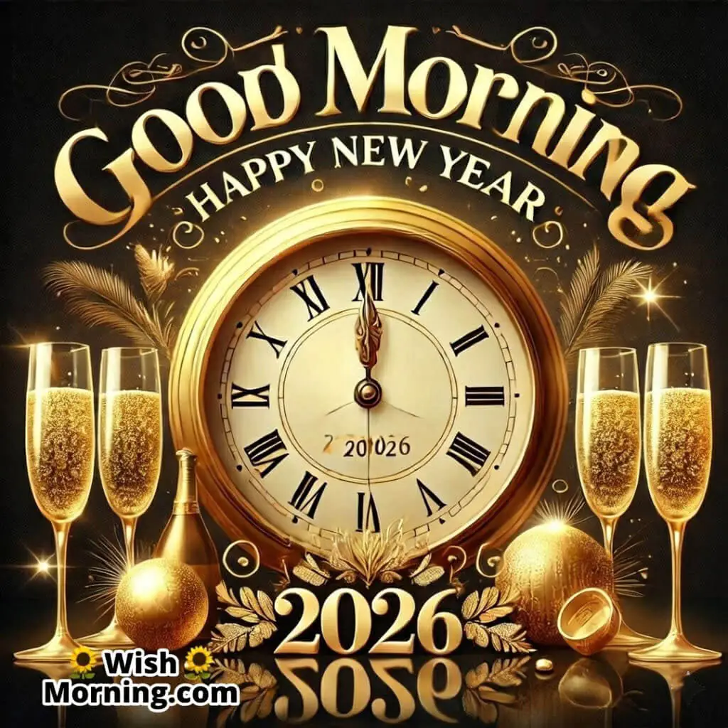 Golden Clock Good Morning New Year 2026 Pic