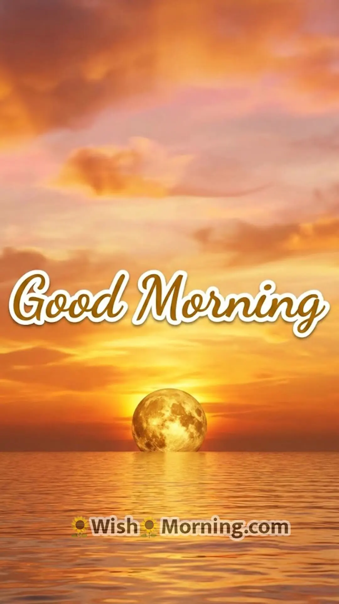 Good Morning sunrise mobile wallpaper featuring a colourful 3D golden sun rising over a calm horizon.