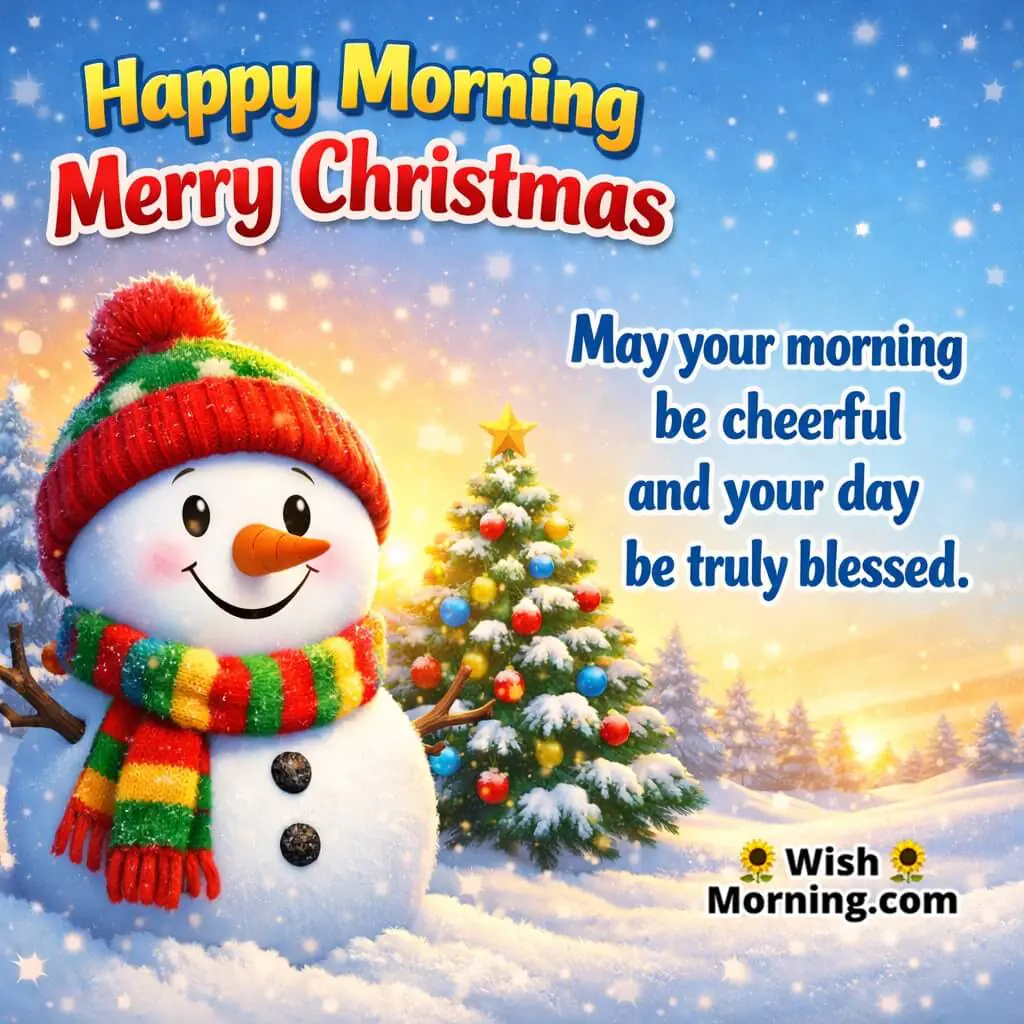Happy Sunrise Christmas Wish image featuring cheerful winter vibes and morning glow symbolizing blessings, joy, and positivity.