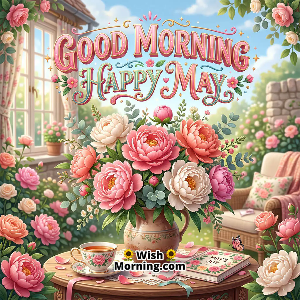 Good Morning Happy May Peonies In Full Bloom Image