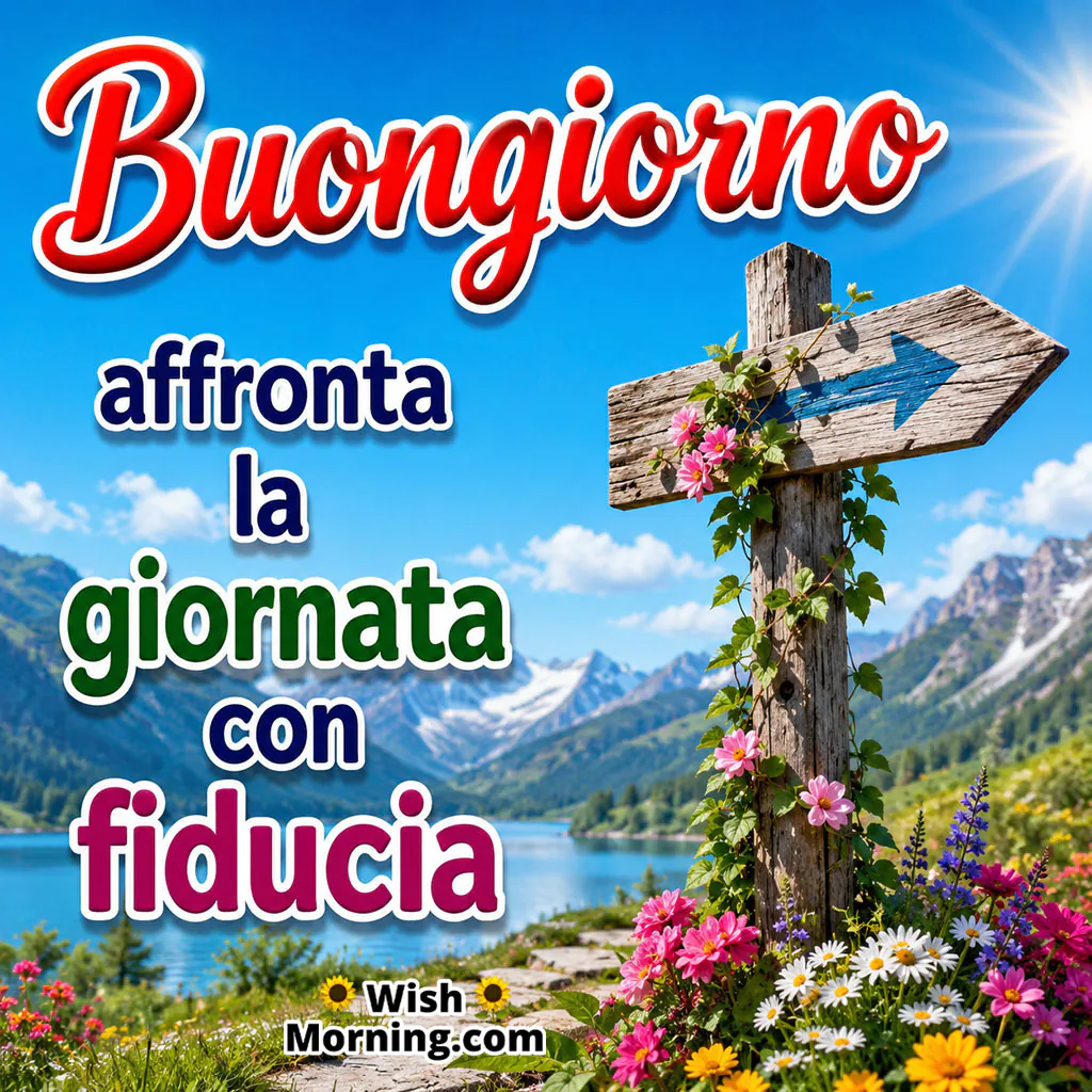 Buongiorno Dream Wish Image featuring a colourful garden path leading through blooming flowers toward a peaceful lake and rainbow-filled sky symbolising hopeful dreams.